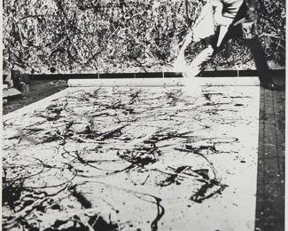 125
Hans Namuth
1915-1990
Jackson Pollock, Circa 1952
Gelatin silver print on paper
Edition: 9/50; printed circa 1981
Signed and numbered in ink in the lower margin: Hans Namuth; with the photographer's seal in the lower margin, at left
Image: 18.75" H x 18" W; Sight: 20.5" H x 18" W
Estimate: $5,000 - $7,000