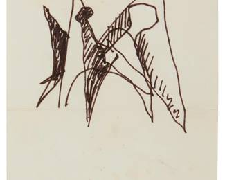 44
Alexander Calder
1898-1976
Untitled (Sketch Of "Man" Stabile), 1966
Ink on paper
Unsigned
6.375" H x 5.125" W
Estimate: $1,500 - $2,000