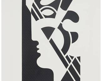 17
Roy Lichtenstein
1923-1997
"Modern Head #5" From The "Modern Head" Series, 1970
Embossed graphite with Strathmore die-cut paper overlay
Edition: 75/100 (there were also 7 artist's proofs)
Signed, dated, and numbered in pencil in the lower margin: rf Lichtenstein; Gemini G.E.L, Los Angeles, CA, prntr./ pub., and with their blindstamp in the lower margin, at right; with the Gemini G.E.L. ink stamp and work number in pencil, both verso: RL70-244
Sheet: 28" H x 19.5" W
Estimate: $10,000 - $15,000