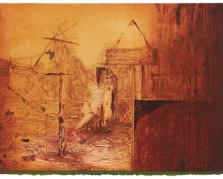 27
Nathan Oliveira
1928-2010
"Douro Valley VII," 1997
Monotype with hand-coloring on wove paper
Signed, dated, and inscribed "VII" in pencil at the lower sheet edge: N. Oliveira; Tamarind Institute, Albuquerque, NM, prntr./pub., and with their blindstamp lower left
Image/Sheet 22.25" H x 30" W
Estimate: $800 - $1,200