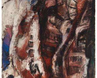 51
Jim Morphesis
b. 1948
"Quarter Of Beef"
Mixed media on paper
Signed lower left: Morphesis; titled by repute
78" H (irreg.) x 51" W (irreg.)
Estimate: $2,000 - $3,000