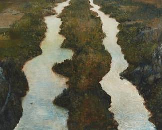 24
Chester Arnold
b. 1952
"Till + Tweed, Slaw + Speed," 1995
Oil on linen
Initialed and dated lower right: CA; titled on the lower edge, at center
18" H x 24" W
Estimate: $1,000 - $2,000