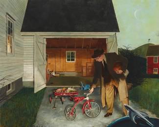 86
George E. Hughes
1907-1990
"Don't Block The Driveway," 1953
Oil on Masonite
Signed lower left: Hughes, titled by repute
31.5" H x 25.5" W
Estimate: $25,000 - $35,000