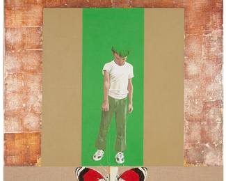 78
John McKaughan, Jr.
1927-2023
Boy With Butterfly
Oil, gold leaf, and mixed media on canvas
Signed verso: John McKaughan
40" H x 36" W
Estimate: $1,000 - $2,000