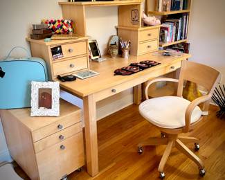 Desk and matching chair, file cabinet, and bookcase