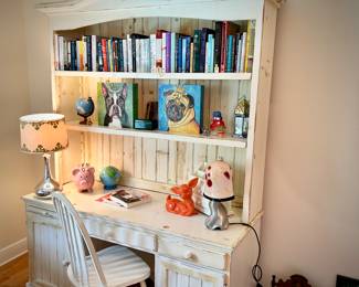 White desk with hutch and matching chair