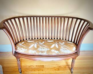 Antique settee and chair (both on wheels) with updated upholstery. 