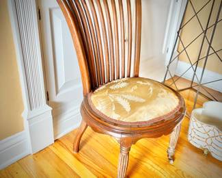 Antique settee and chair (both on wheels) with updated upholstery. 
