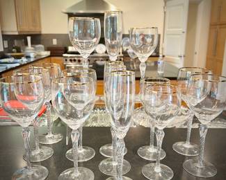 Lenox "Monroe" gold-rimmed glasses - red wine, white wine, and flutes