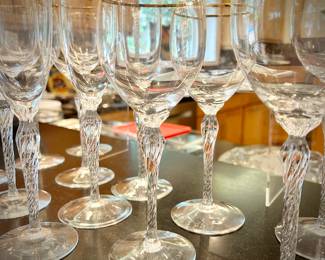 Lenox "Monroe" gold-rimmed glasses - red wine, white wine, and flutes