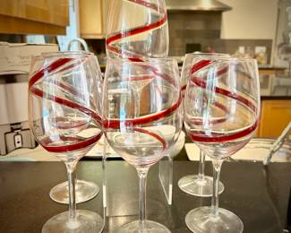 Pier 1 Swirline red balloon wine glasses