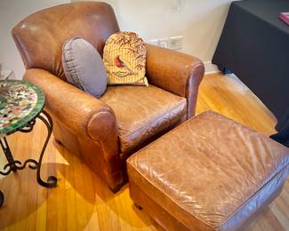 Brown leather chair & ottoman