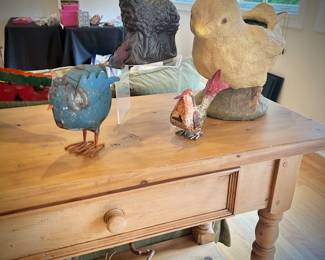 Pine buffet with two drawers and part of bird collection