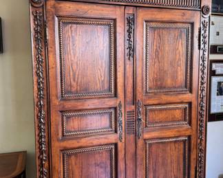 Was $1200 - Now $720  Anglo-Indian style carved statement cabinet  - with interior shelves                     81.5"h 44.5"w x 20.5"d