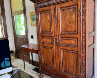 Was $1200 - Now $720  Anglo-Indian style carved statement cabinet  - with interior shelves                     81.5"h 44.5"w x 20.5"d