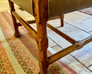  Stylized barley twist table with 4 Dessin Fournir leather seat armchairs & leather bench                                             table: 30.5"h x 42"w x 90" long