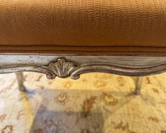  French carved stool with silver finish