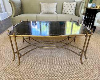  Dennis & Leen iron faux bois gilt decorated coffee table 20"h x 50" long x 36"d