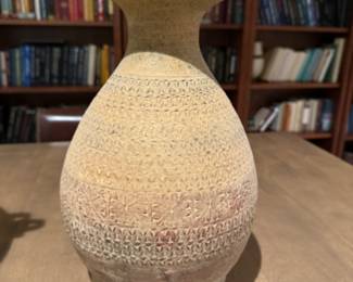 Was $75 - Now $45  Pottery vase with incised pattern 12"h 