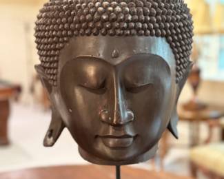 Was $185 - Now $110  Carved painted wood Buddha head  28"h x 10" diameter     one ear chipped 