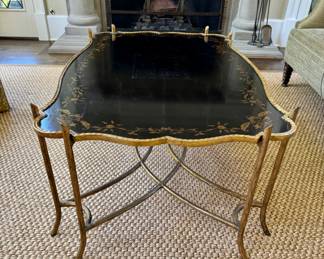  Dennis & Leen iron faux bois gilt decorated coffee table 20"h x 50" long x 36"d