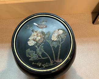 Was $295 - Now $175  Chinese side table with hard stone decoration  23"h x 17" diameter