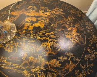 Was $950 - Now $760  Chinoiserie decorated pedestal                                               27"h x 31.5" diameter