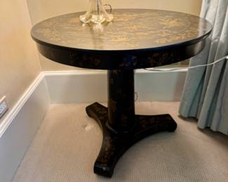 Was $950 - Now $760  Chinoiserie decorated pedestal                                               27"h x 31.5" diameter