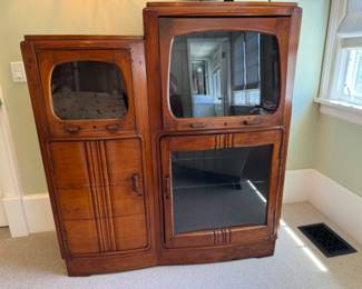 Was $500 - Now $300  Antique Deco  glass door cabinet                              53"h x 48"w x 17"d 