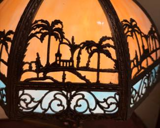 Antique slag glass lamp             22"h  x 16" diameter