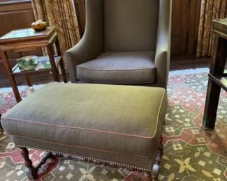 Was $2000 - Now $1200  Pr. Dennis & Leen Louis XIII fireside wing chairs +  ottoman 45"h x 30"w x 36"d