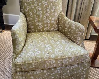  Pr. custom lounge chairs in gorgeous embroidered upholstery 36"h x 29"w x 35"d