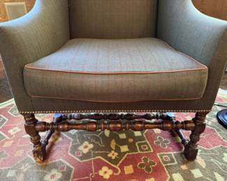 Was $2000 - Now $1200  Pr. Dennis & Leen Louis XIII fireside wing chairs +  ottoman 45"h x 30"w x 36"d