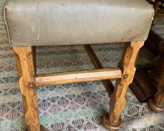 Stylized barley twist table with 4 Dessin Fournir leather seat armchairs & leather bench                                             table: 30.5"h x 42"w x 90" long