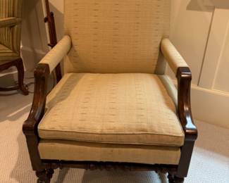 Was $650 - Now $390  Minton-Spidell carved wood framed armchair   39"h x 27"h x 35"d