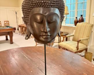 Was $185 - Now $110  Carved painted wood Buddha head  28"h x 10" diameter     one ear chipped 
