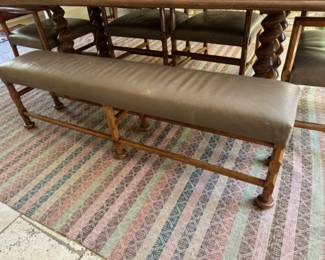 Stylized barley twist table with 4 Dessin Fournir leather seat armchairs & leather bench                                             table: 30.5"h x 42"w x 90" long