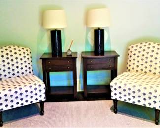 Pair of Navy on White  Carolina Irving's Paris  Apartment Chair 