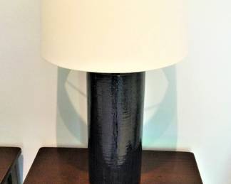 One of 2 Navy Blue Ceramic Lamp and Shade