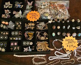 Costume jewelry $4 each. Bag of junk jewelry $20