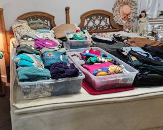 Tempur Pedic king bed $225 Short sleeve sweaters $3 each. Jeans $4 pair