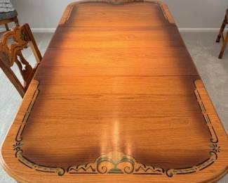 Pristine Cottage Decal Decorated Vintage Dining Table with 6 chairs and protective cover