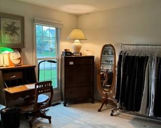 Antique Secretary desk and chair , Groovy Rug