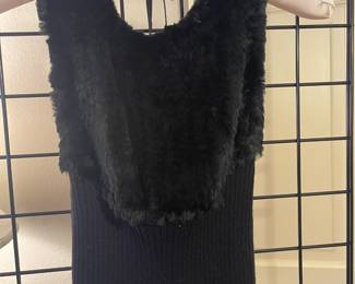 BCBG Max Azria rabbit fur trimmed sleeveless backless sweater