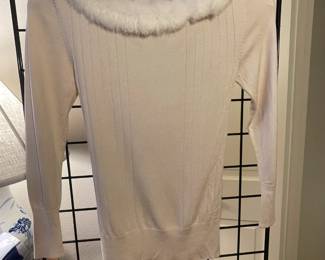 Cache fur trimmed silk sweater