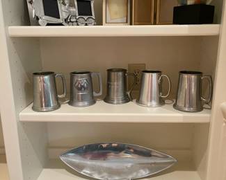 Pewter mugs and Nambe platter
