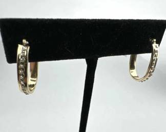 14K Yellow Gold & CZ Hoop Earrings