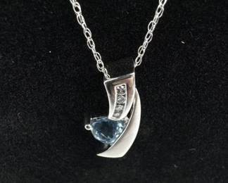 10K White Gold Diamond & Topaz Pendant Necklace