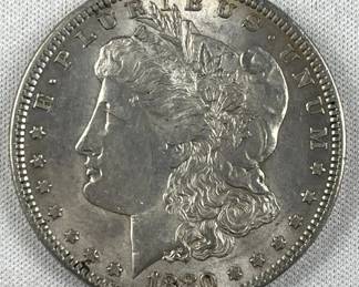 1880 Morgan Silver Dollar, US $1 Coin, AU+