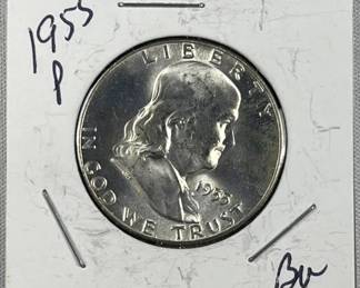 1955 Gem BU Franklin Silver Half Dollar